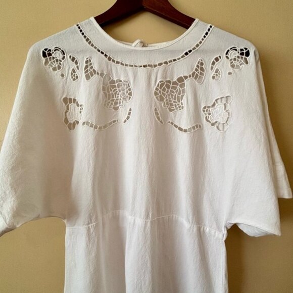 H&M| Gorgeous White Linen-Blend Broderie Anglaise Summer Mini Dress Sz S - Picture 2 of 7